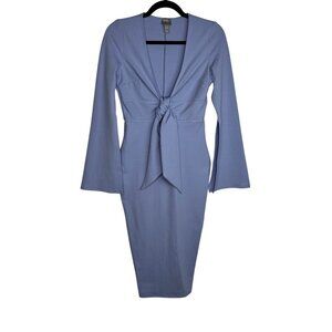 ASOS Light Blue Women’s Midi Bodycon Dress Size 4 Witchy Long Sleeve Knot Front